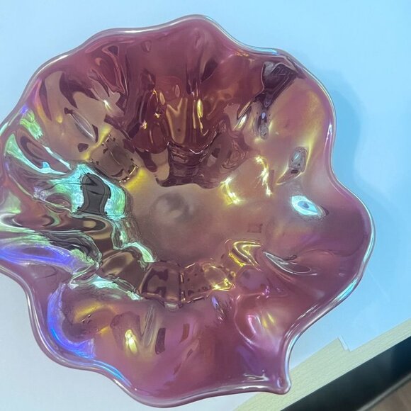 Vtg Unique art glass dish Levay Levi Hand Formed Carnival Glass Pressed Logo - Picture 2 of 8